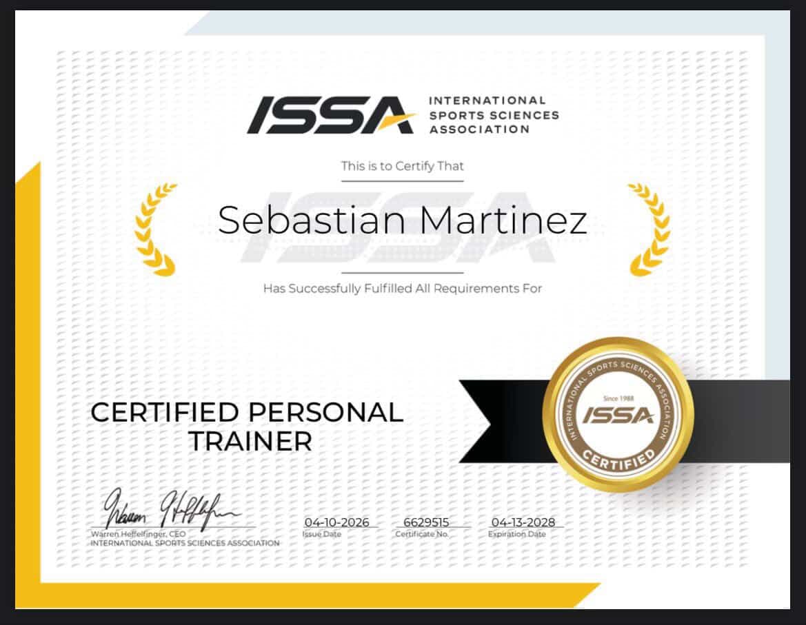 ISSA Certified Personal Trainer — Sebastian Martinez